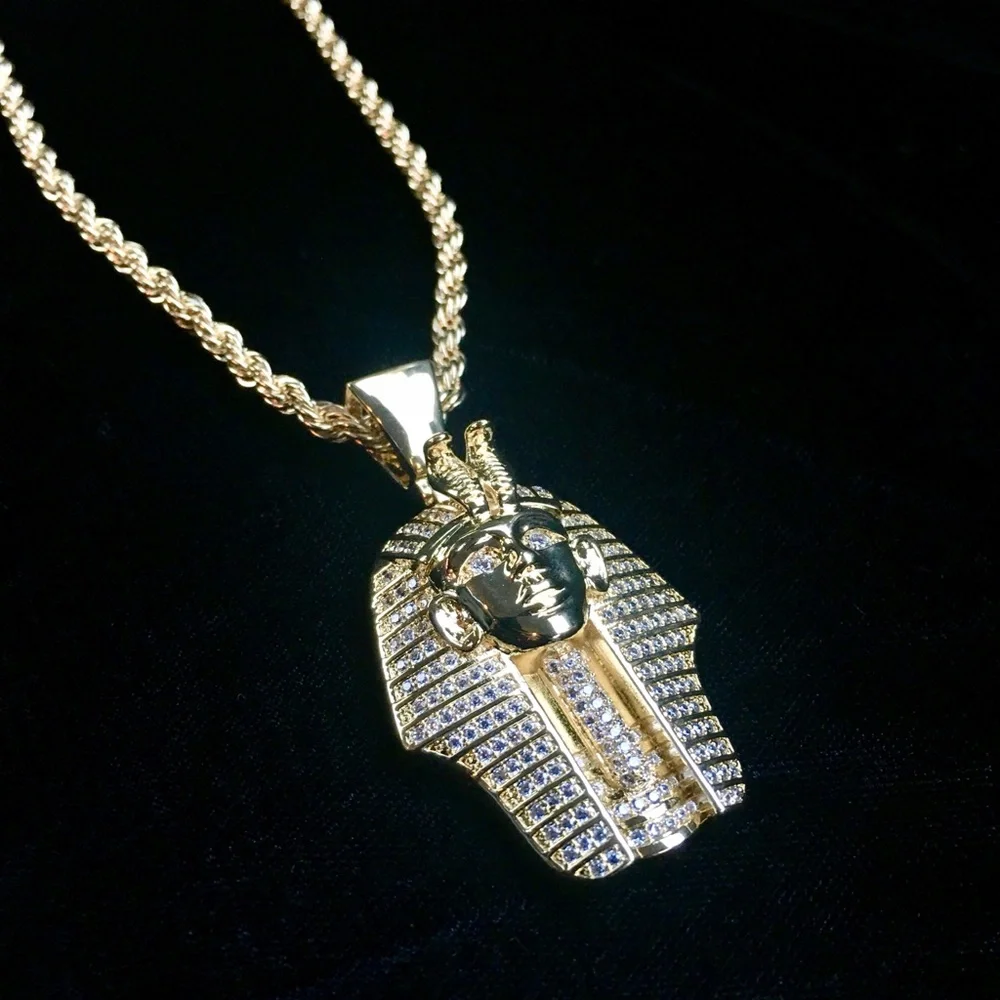 DE ROSSI PHARAOH PENDANT 18K GOLD CHAIN NECKLACE LAB DIAMONDS MADE IN ITALY